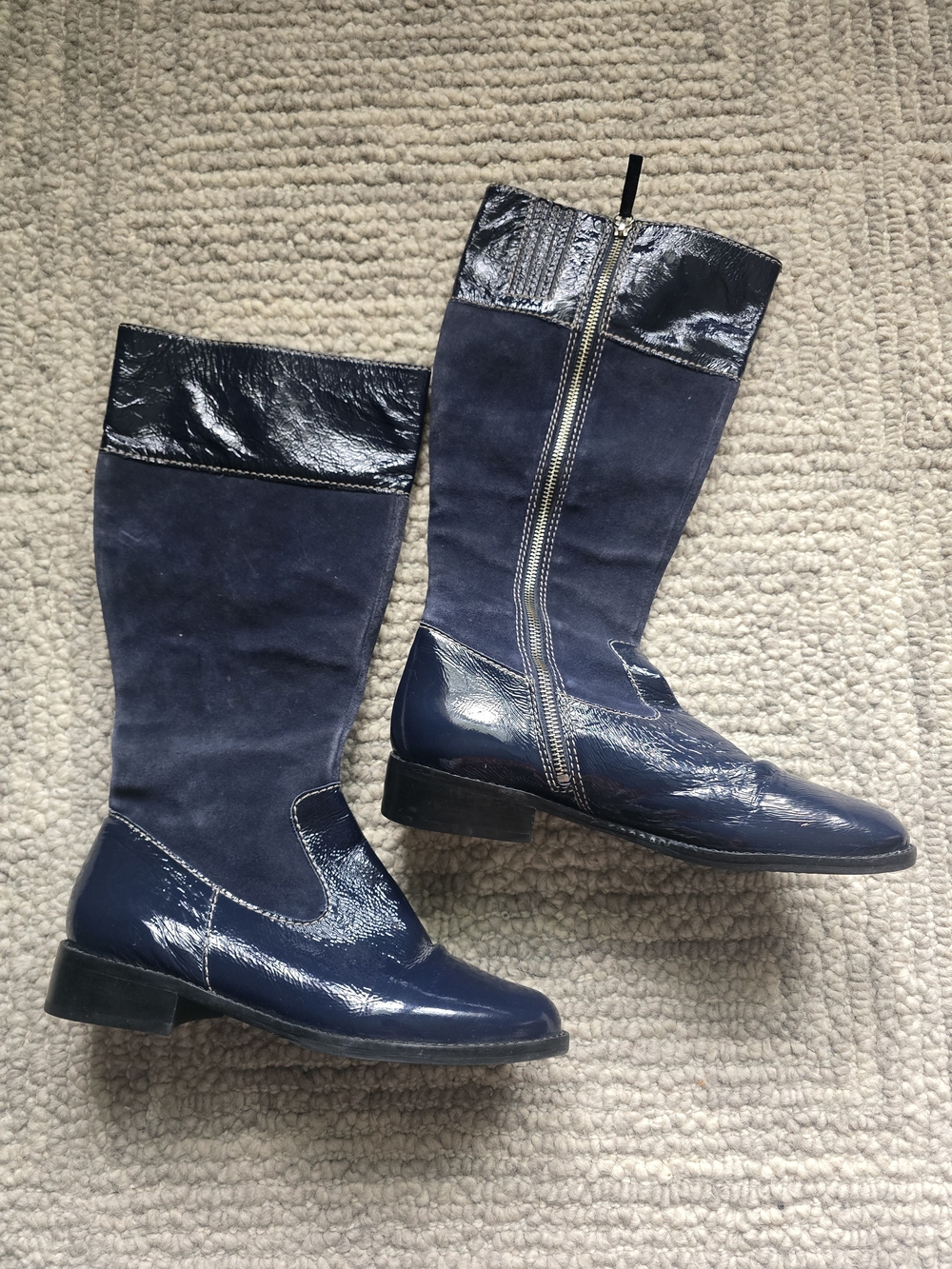 Boden Navy Patent & Suede Mid-Calf Boots